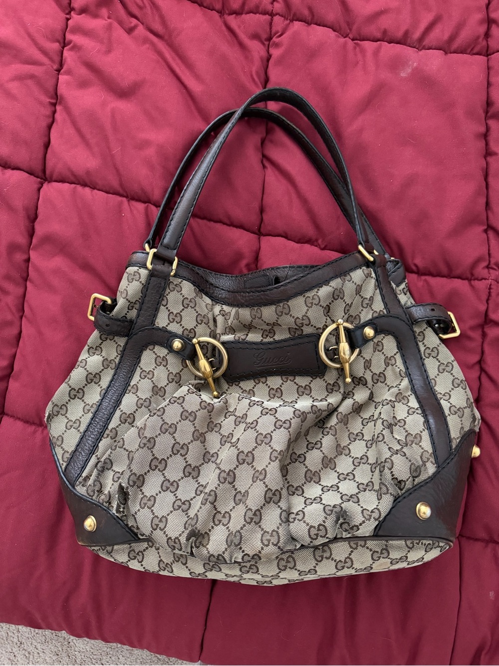 Vintage Gucci Horsebit GG Canvas Shoulder Bag